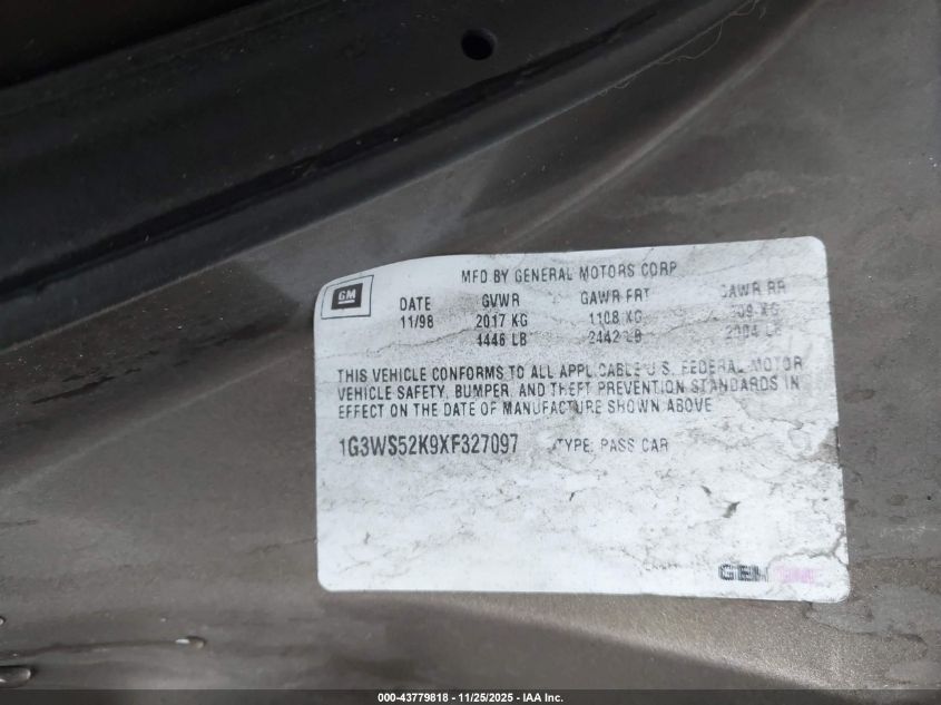 1999 Oldsmobile Intrigue Gl VIN: 1G3WS52K9XF327097 Lot: 43779818