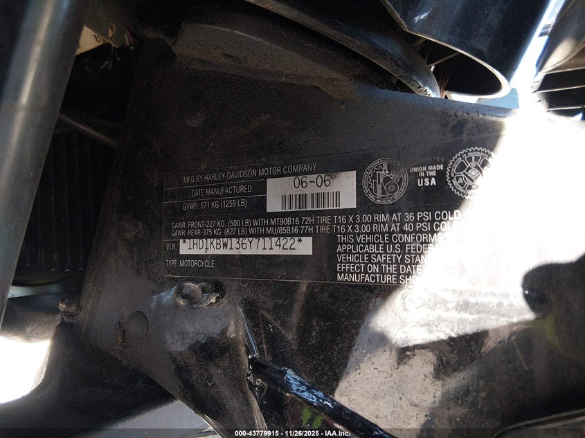 2006 Harley-Davidson Flhxi VIN: 1HD1KBW136Y711422 Lot: 43779915