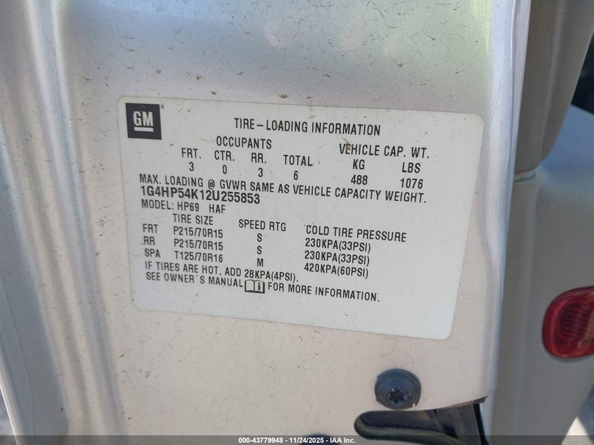 2002 Buick Lesabre Custom VIN: 1G4HP54K12U255853 Lot: 43779948