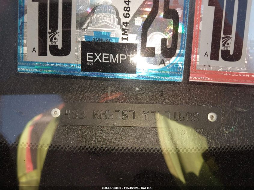 2000 Subaru Outback VIN: 4S3BH6757Y7671688 Lot: 43780090