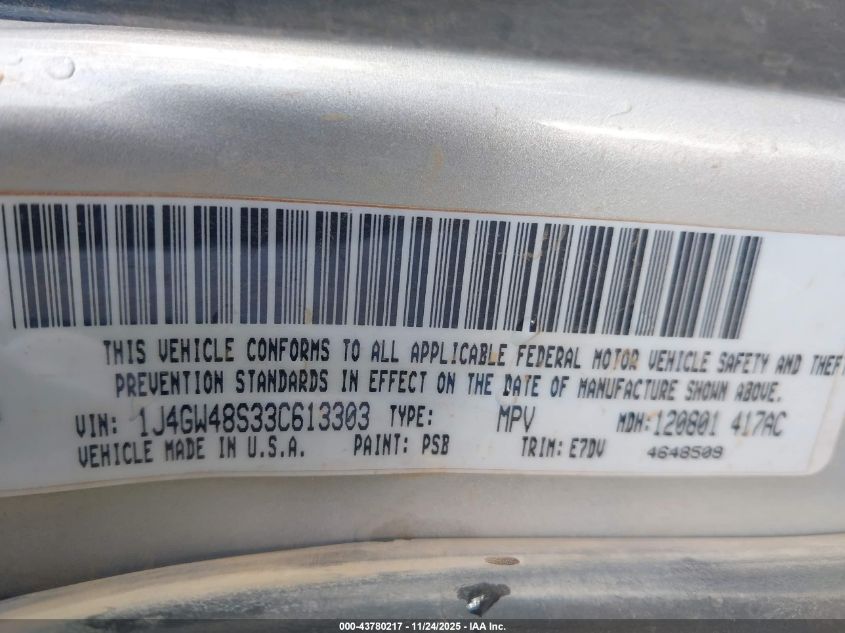 2003 Jeep Grand Cherokee Laredo VIN: 1J4GW48S33C613303 Lot: 43780217