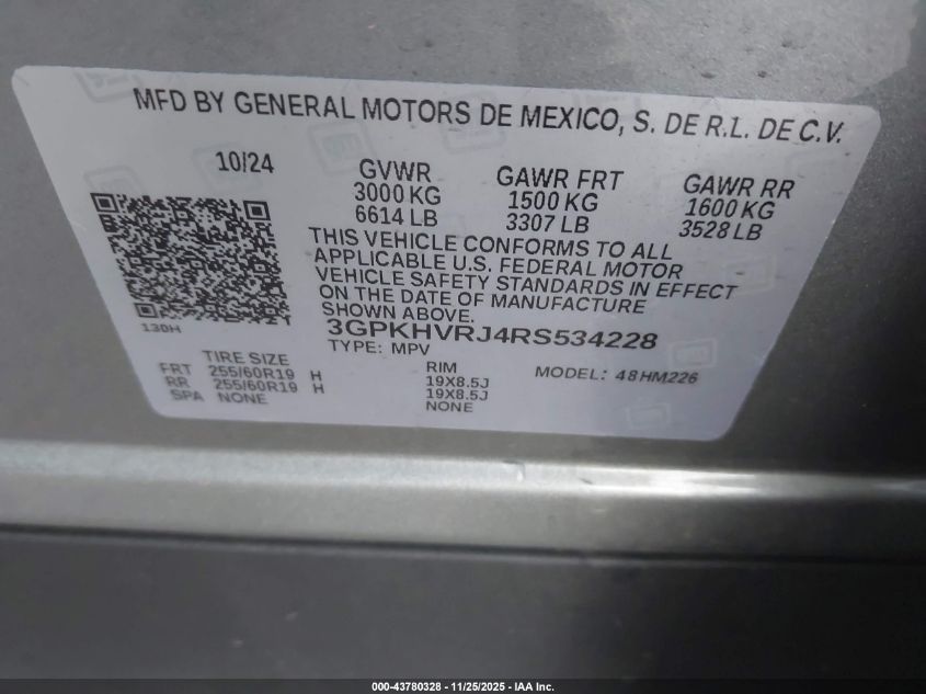 2024 Honda Prologue Ex VIN: 3GPKHVRJ4RS534228 Lot: 43780328