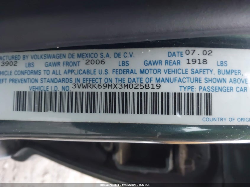 3VWRK69MX3M025819 2003 VOLKSWAGEN JETTA photo no. 9