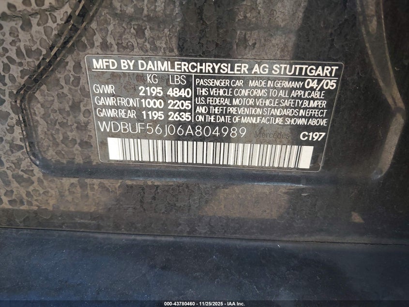 2006 Mercedes-Benz E 350 VIN: WDBUF56J06A804989 Lot: 43780460