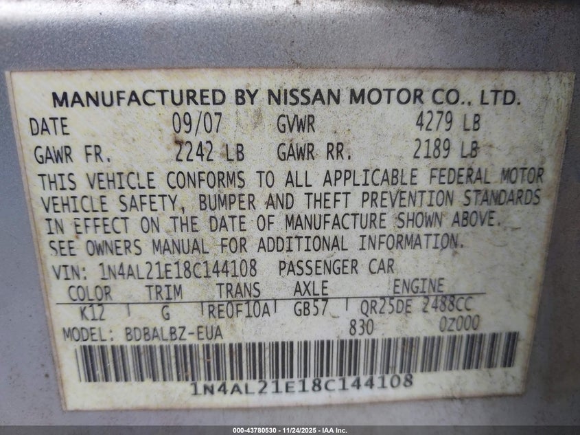 1N4AL21E18C144108 2008 NISSAN ALTIMA photo no. 9