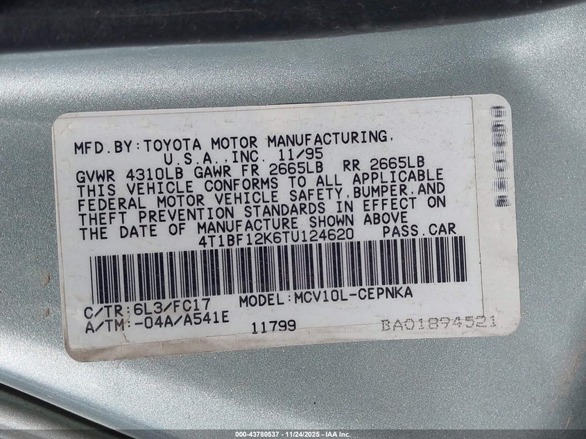 4T1BF12K6TU124620 1996 TOYOTA CAMRY photo no. 9