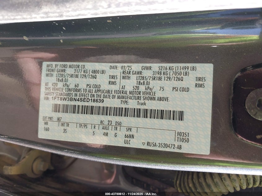2025 Ford F-350 Xlt VIN: 1FT8W3BN4SED18639 Lot: 43780612