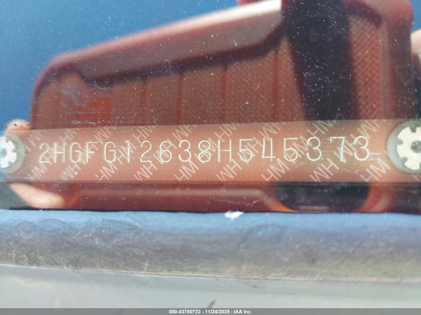 2008 Honda Civic Lx VIN: 2HGFG12638H545373 Lot: 43780722