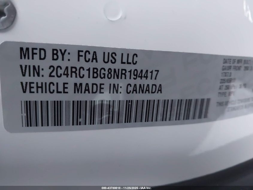 2022 Chrysler Pacifica Touring L VIN: 2C4RC1BG8NR194417 Lot: 43780818