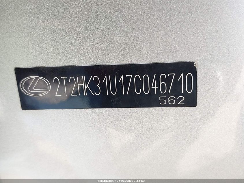 2007 Lexus Rx 350 VIN: 2T2HK31U17C046710 Lot: 43780873