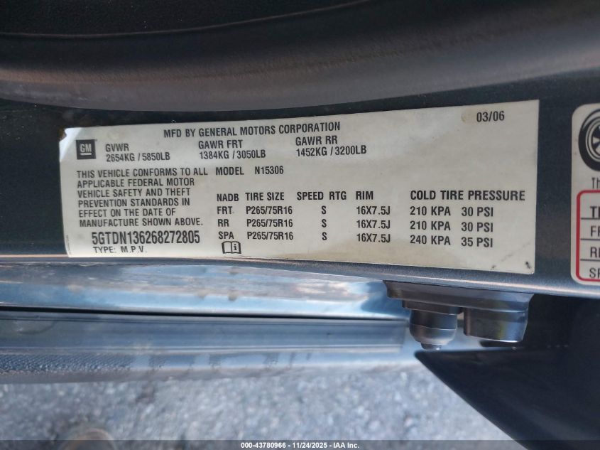 2006 Hummer H3 Suv VIN: 5GTDN136268272805 Lot: 43780966