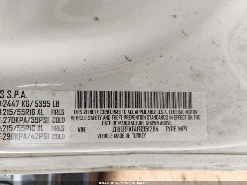 2015 Ram Promaster City Tradesman VIN: ZFBERFAT4F6951284 Lot: 43780974