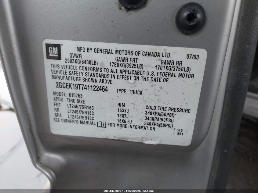 2004 Chevrolet Silverado 1500 Ls VIN: 2GCEK19T741122464 Lot: 43780997
