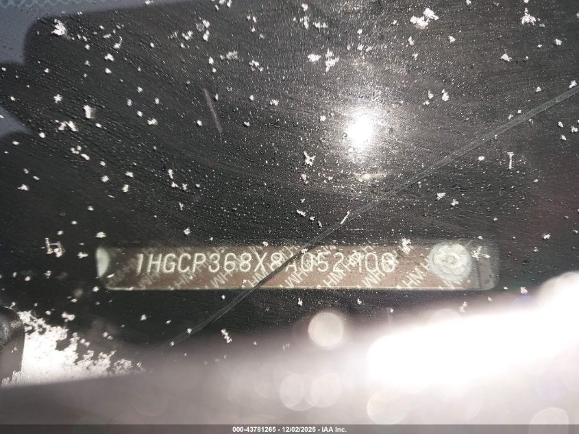 2008 Honda Accord 3.5 Ex-L VIN: 1HGCP368X8A052900 Lot: 43781265