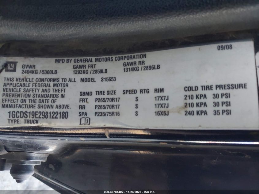 2009 Chevrolet Colorado Lt VIN: 1GCDS19E298122180 Lot: 43781402