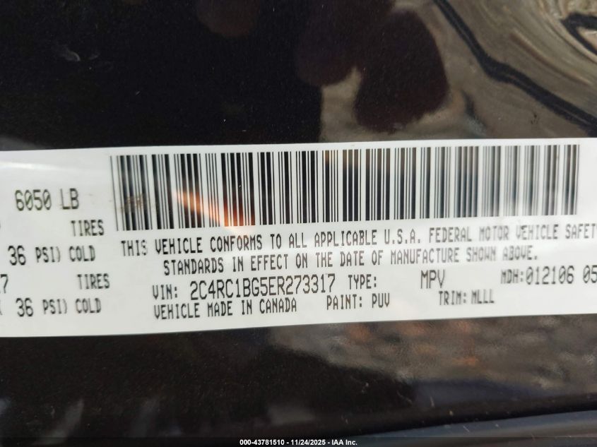 2014 Chrysler Town & Country Touring VIN: 2C4RC1BG5ER273317 Lot: 43781510