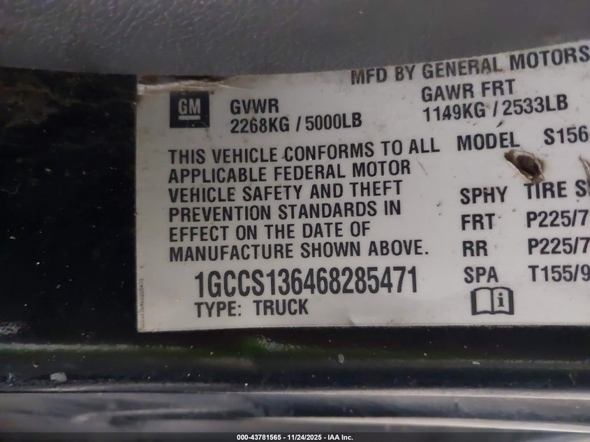 2006 Chevrolet Colorado Lt VIN: 1GCCS136468285471 Lot: 43781565