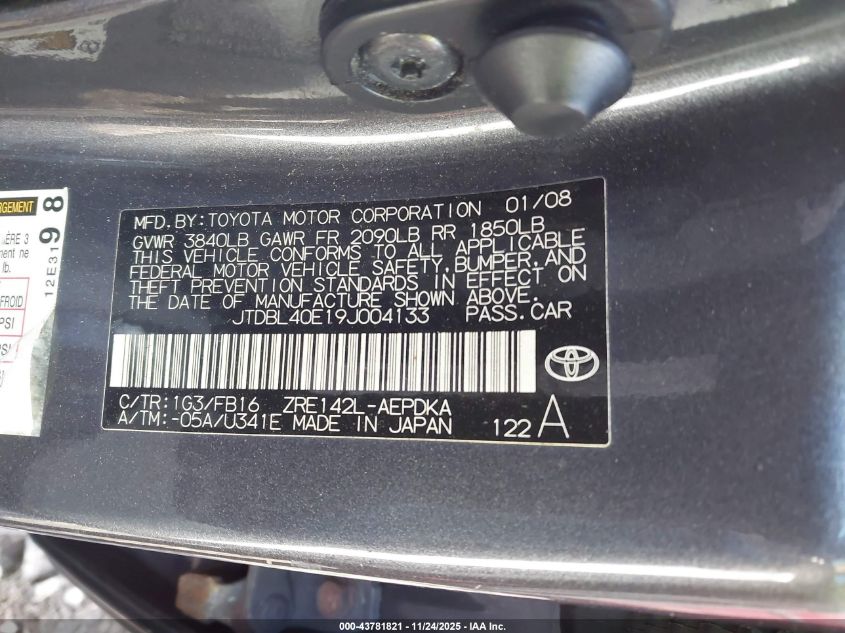 2009 Toyota Corolla Le VIN: JTDBL40E19J004133 Lot: 43781821