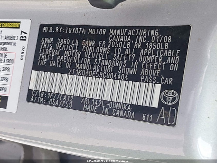 2009 Toyota Matrix VIN: 2T1KU40E59C004404 Lot: 43781977