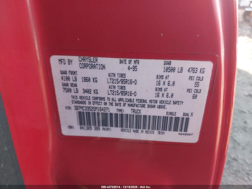 1995 Dodge Ram 3500 VIN: 3B7MC3352SM164271 Lot: 43782014