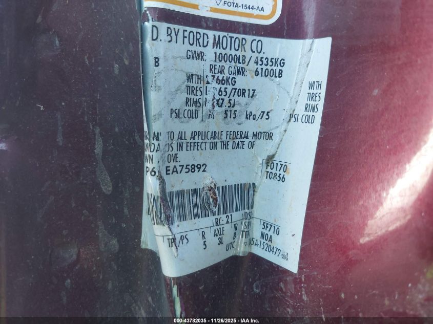 2005 Ford F-250 Lariat/Xl/Xlt VIN: 1FTSW21P65EA75892 Lot: 43782035