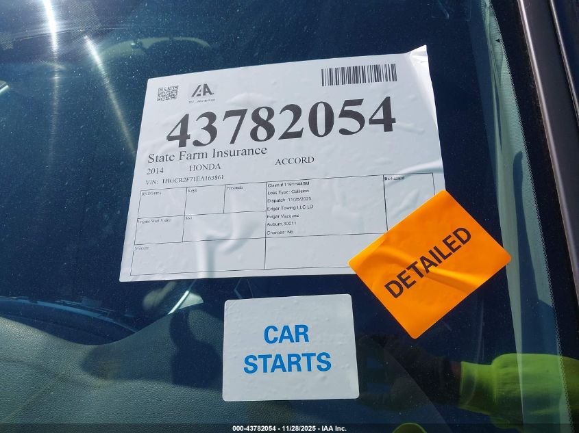 2014 Honda Accord Ex VIN: 1HGCR2F71EA163861 Lot: 43782054