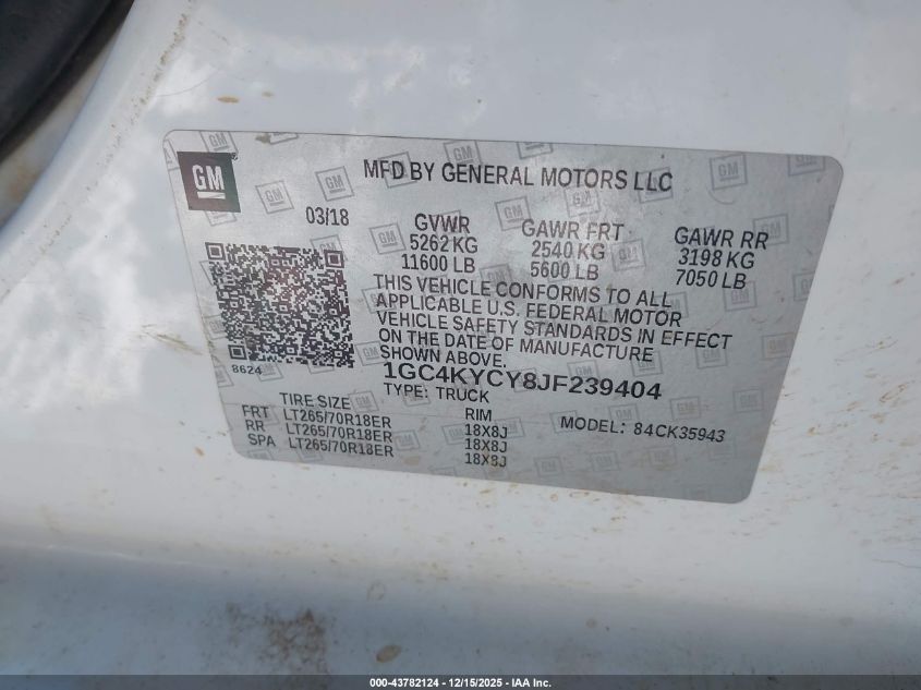 2018 Chevrolet Silverado 3500Hd Wt VIN: 1GC4KYCY8JF239404 Lot: 43782124