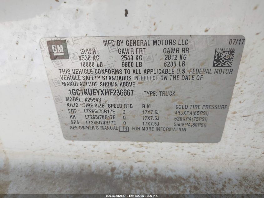 2017 Chevrolet Silverado 2500Hd Wt VIN: 1GC1KUEYXHF236667 Lot: 43782127