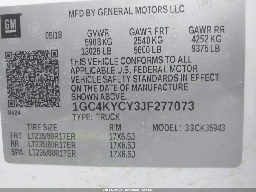 2018 Chevrolet Silverado 3500Hd Wt VIN: 1GC4KYCY3JF277073 Lot: 43782134