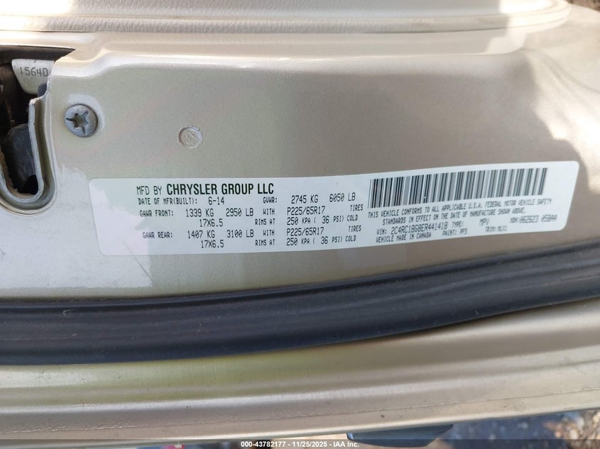 2014 Chrysler Town & Country Touring VIN: 2C4RC1BG8ER441418 Lot: 43782177