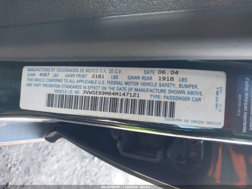 2004 Volkswagen Jetta Gli 1.8T VIN: 3VWSE69M64M147121 Lot: 43782197