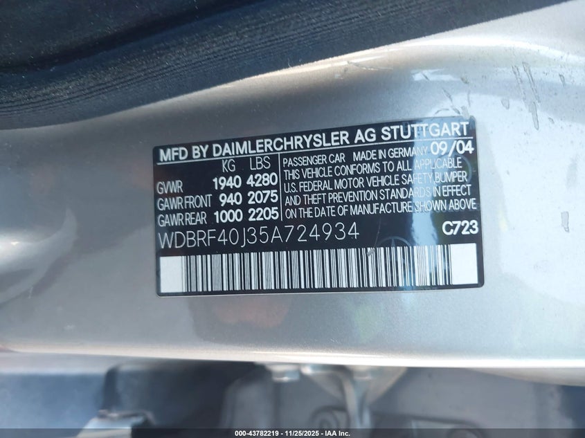 2005 Mercedes-Benz C 230 Kompressor Sport VIN: WDBRF40J35A724934 Lot: 43782219