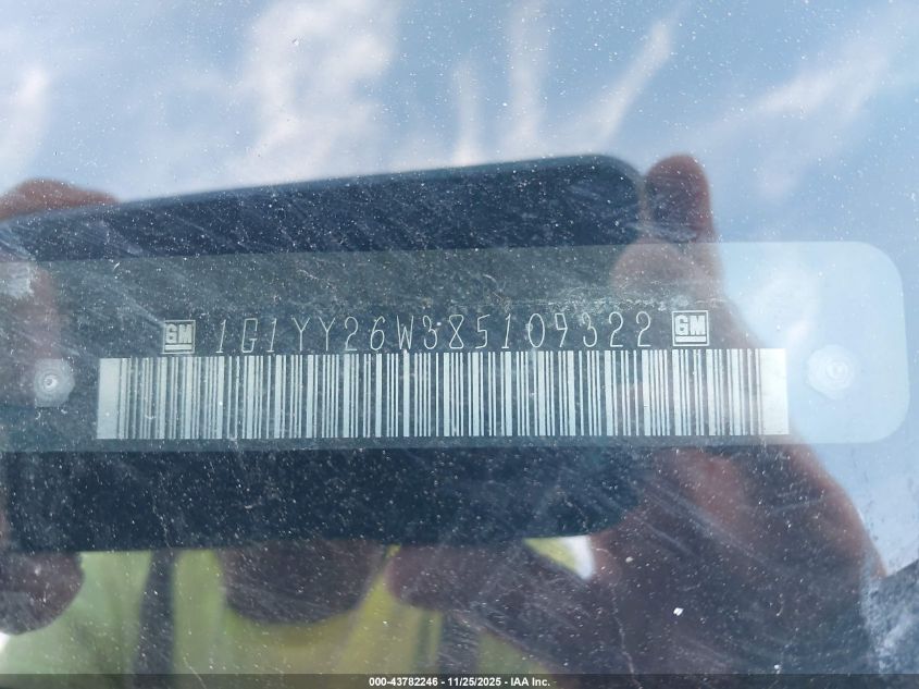 2008 Chevrolet Corvette VIN: 1G1YY26W385109322 Lot: 43782246