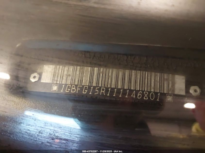 2001 Chevrolet Express Upfitter VIN: 1GBFG15R111146801 Lot: 43782287