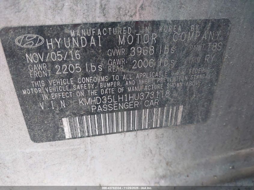 2017 Hyundai Elantra Gt VIN: KMHD35LH1HU373118 Lot: 43782334