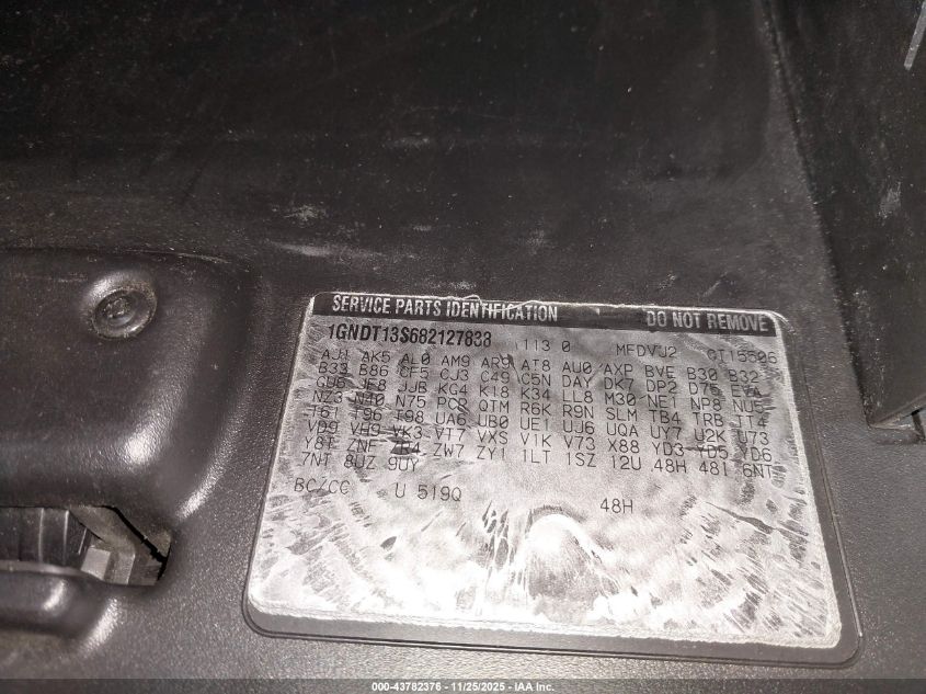 2008 Chevrolet Trailblazer Lt VIN: 1GNDT13S682127838 Lot: 43782376