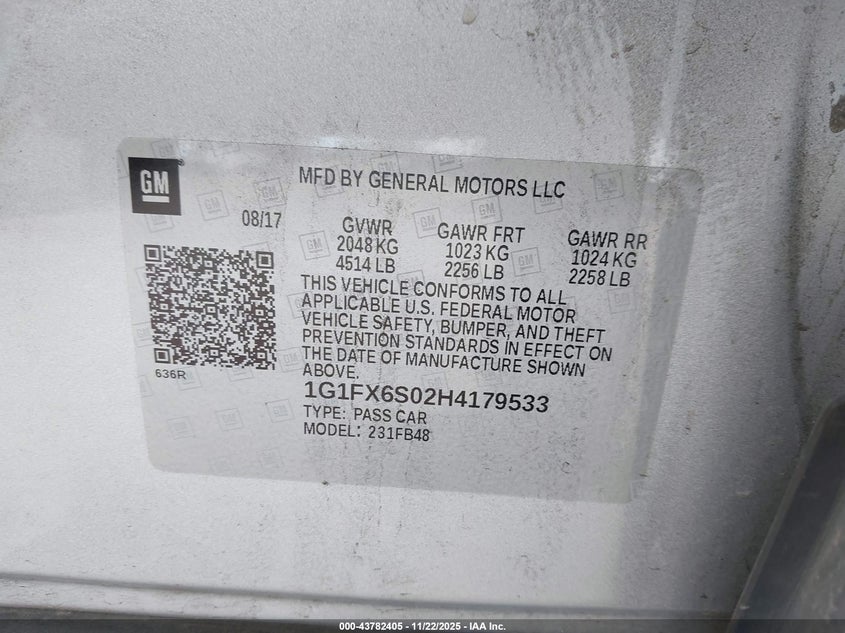 2017 Chevrolet Bolt Ev Premier VIN: 1G1FX6S02H4179533 Lot: 43782405