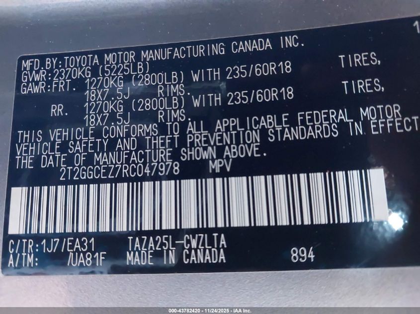 2024 Lexus Nx 350 Premium VIN: 2T2GGCEZ7RC047978 Lot: 43782420