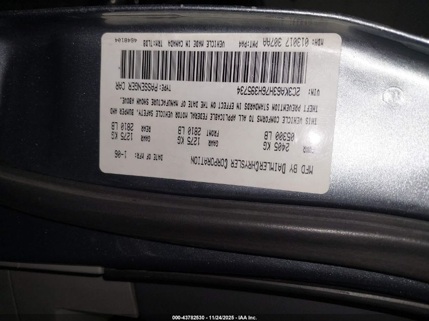 2006 Chrysler 300C VIN: 2C3KA63H76H395734 Lot: 43782530