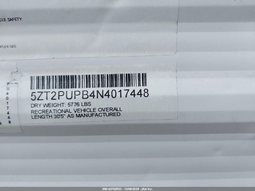 2022 Puma Xle Lite VIN: 5ZT2PUPB4N401744 Lot: 43782533