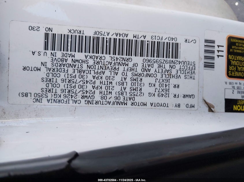 2009 Toyota Tacoma Base V6 VIN: 5TEUU42N89Z595960 Lot: 43782584