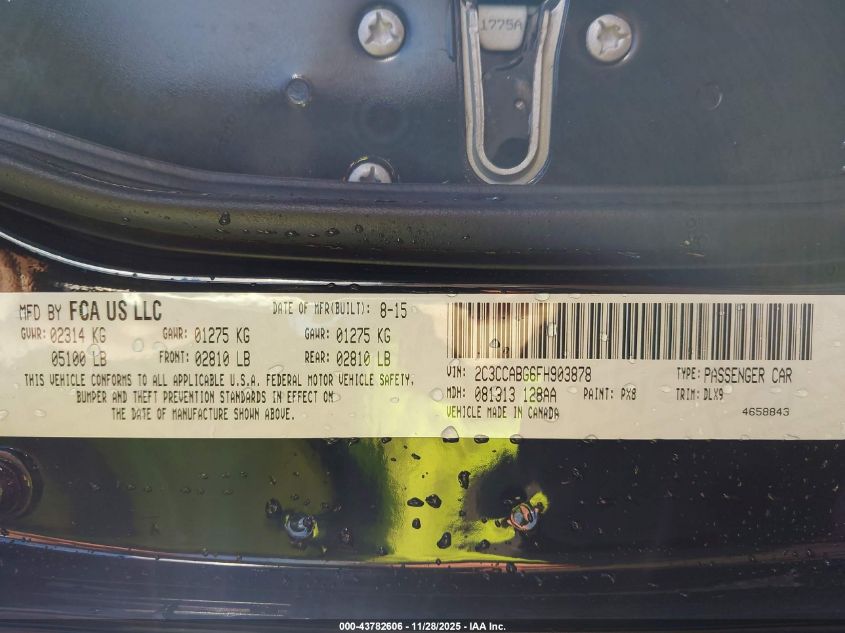 2015 Chrysler 300 300S VIN: 2C3CCABG6FH903878 Lot: 43782606