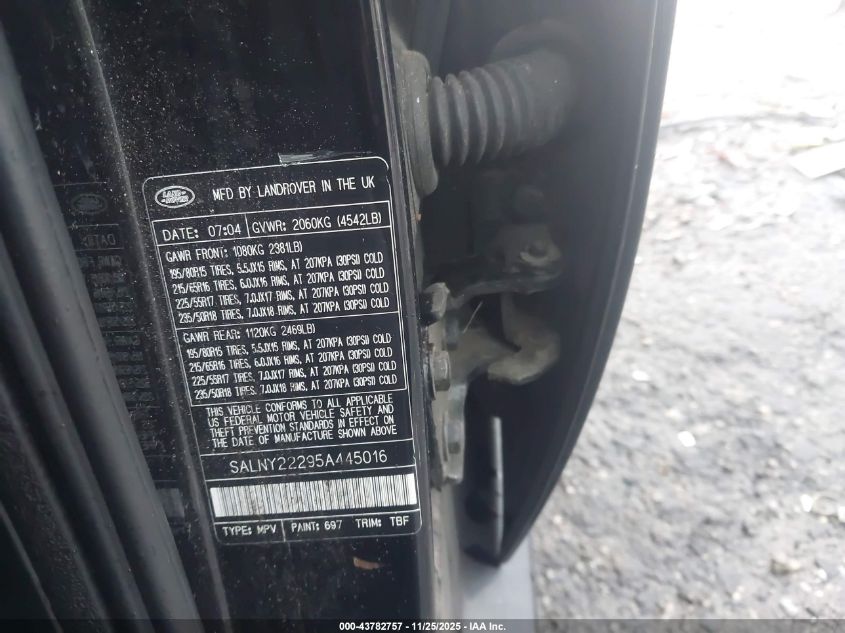 2005 Land Rover Freelander Se VIN: SALNY22295A445016 Lot: 43782757