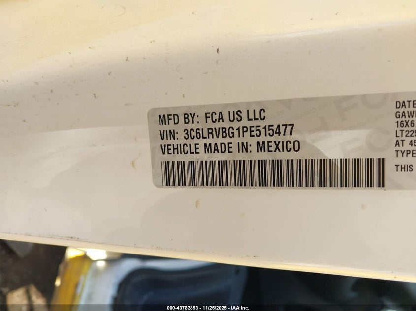 2023 Ram Promaster 1500 High Roof 136 Wb VIN: 3C6LRVBG1PE515477 Lot: 43782853