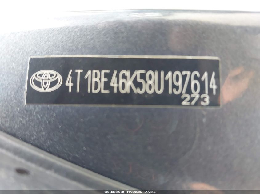 2008 Toyota Camry Se VIN: 4T1BE46K68U260302 Lot: 43782950