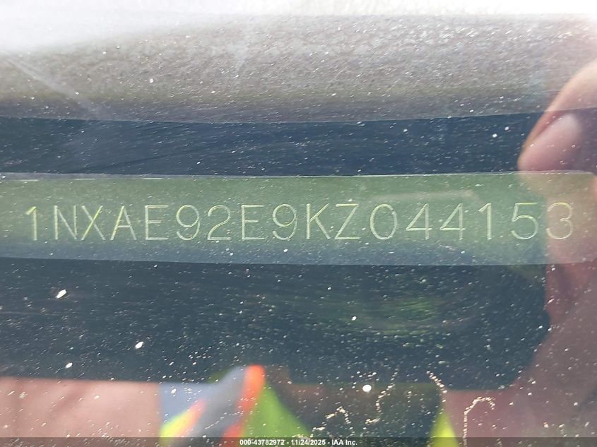 1989 Toyota Corolla Dlx VIN: 1NXAE92E9KZ044153 Lot: 43782972