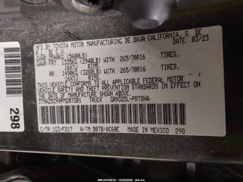 2023 Toyota Tacoma Trd Off Road VIN: 3TMAZ5CN9PM207301 Lot: 43783010