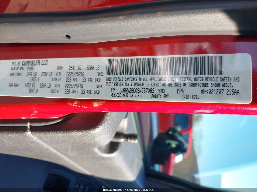 2009 Jeep Liberty Sport VIN: 1J8GN28K09W537083 Lot: 43783090