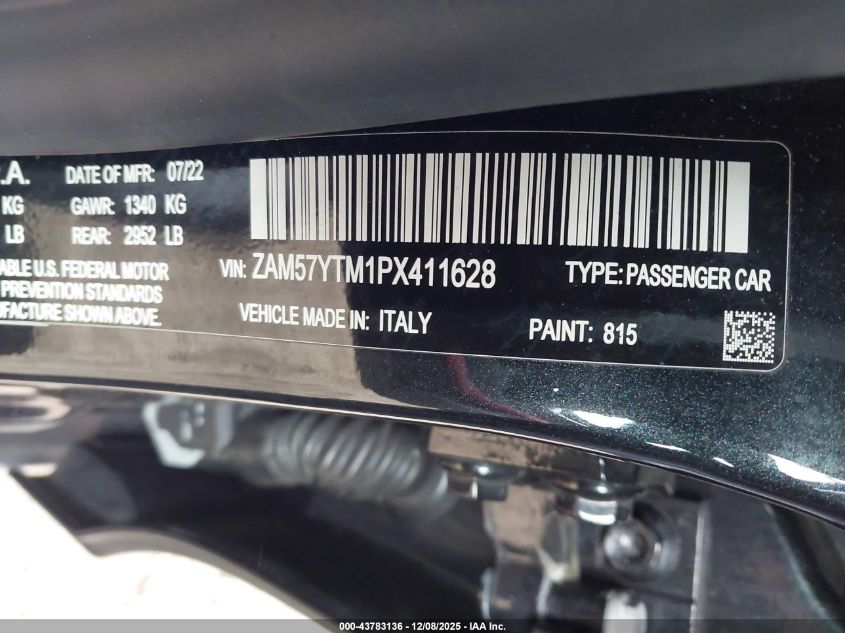 2023 Maserati Ghibli Modena Q4 VIN: ZAM57YTM1PX411628 Lot: 43783136