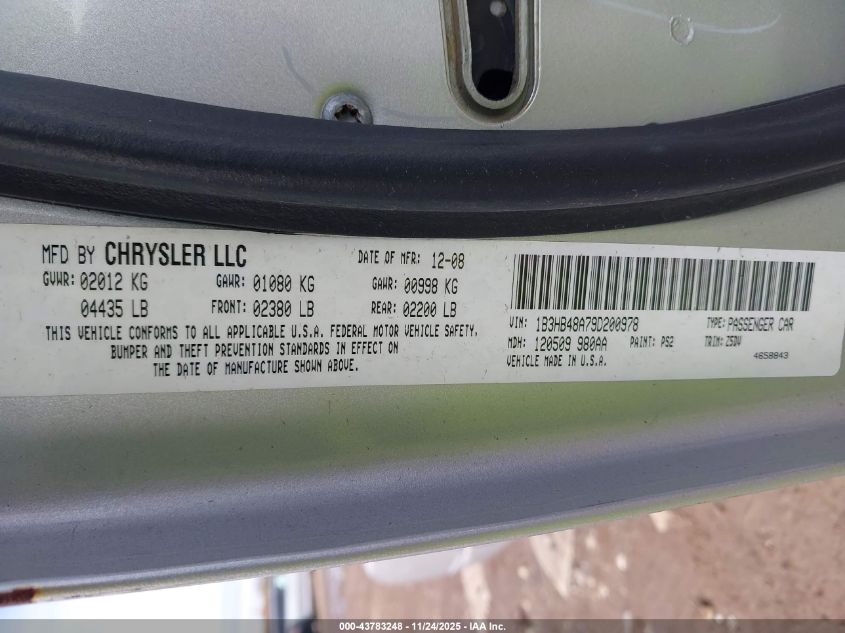 2009 Dodge Caliber Sxt VIN: 1B3HB48A79D200978 Lot: 43783248